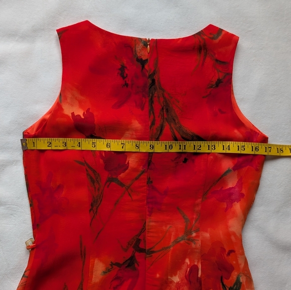 Vintage Joseph Ribkoff Floral Sheath Dress Orange Red Watercolor Print Size 8 - Picture 15 of 16